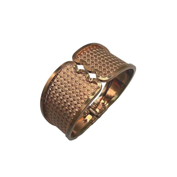 Vintage Genuine Copper Bangle Statement Clamper Bracelet Textured Wide Design - Picture 1 of 9